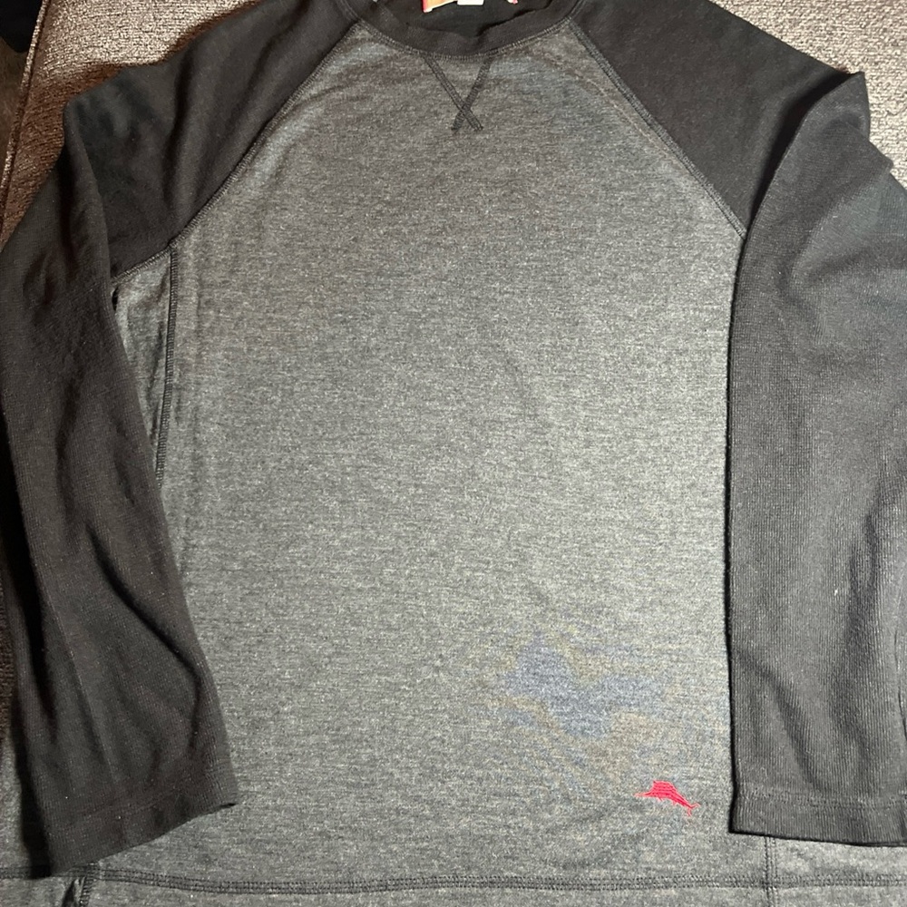 Tommy Bahama Gray and Black Top with Red Trim size M